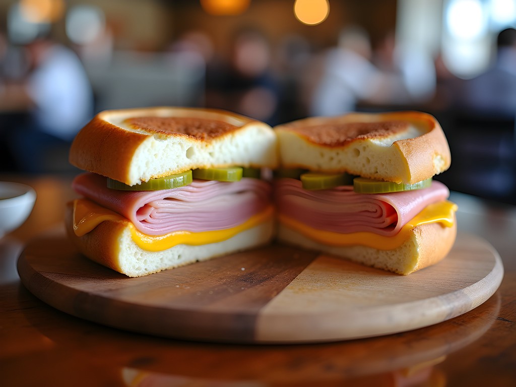 Authentic Tampa Cuban sandwich on La Segunda bakery bread with palmetto leaf mark