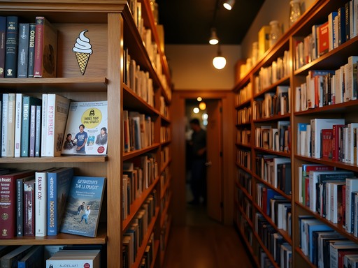 Hidden bookstore entrance to Secret Scoop ice cream parlor in Taylorsville