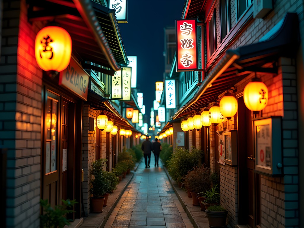 Narrow alleyway in Shinjuku's Golden Gai district at night with small izakaya bars