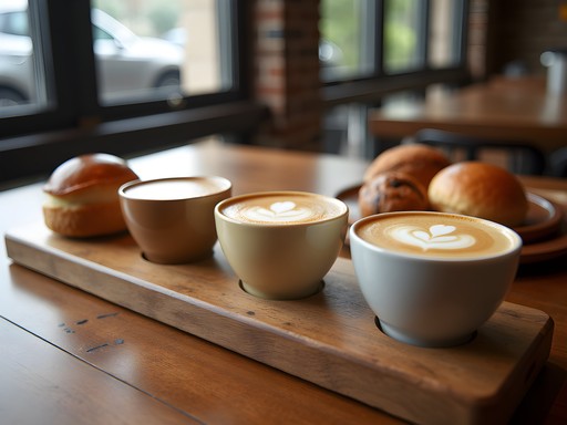 Coffee flight with local pastries at PT's Coffee in Topeka