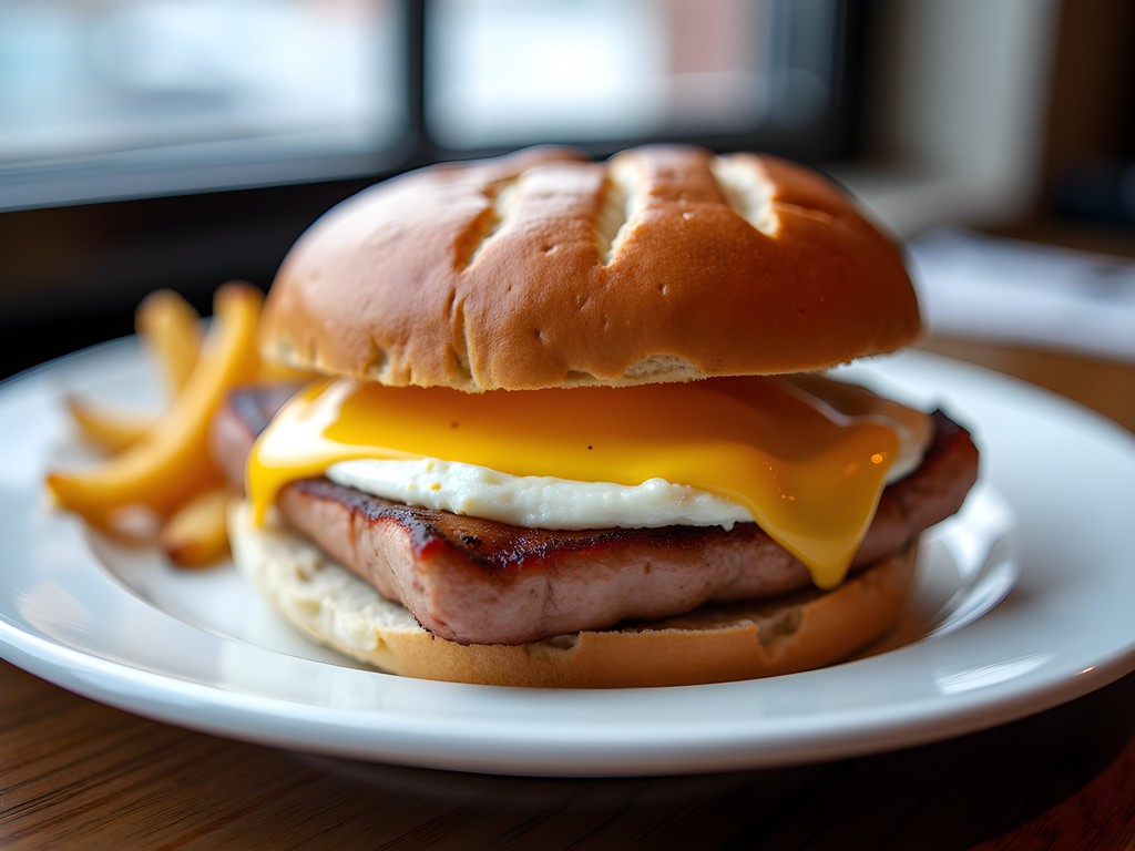 Classic Trenton pork roll egg and cheese sandwich on Kaiser roll