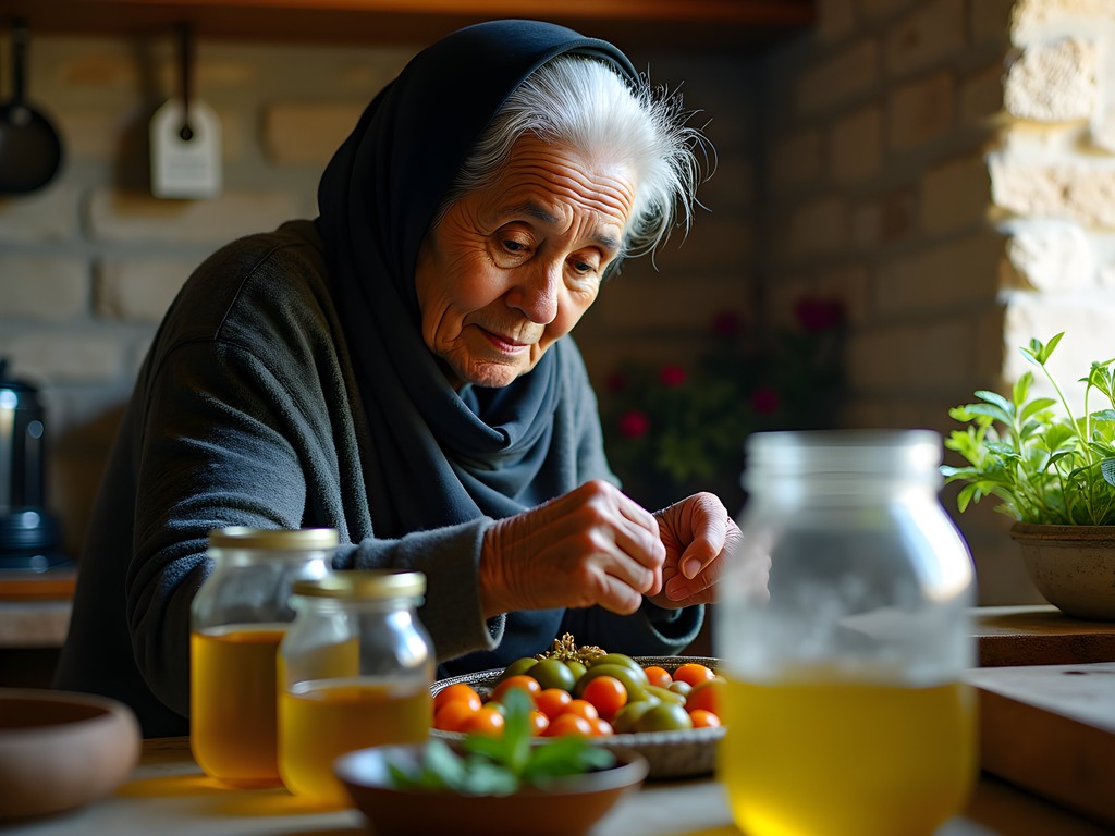 Elderly Lebanese woman demonstrating traditional food preservation techniques in Tripoli