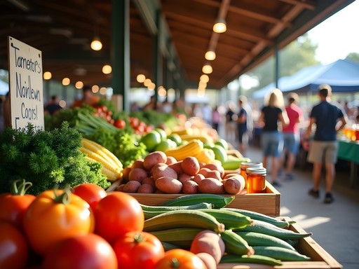 Vibrant display of fresh local produce at Tupelo Farmers' Market with colorful vegetables and homemade goods