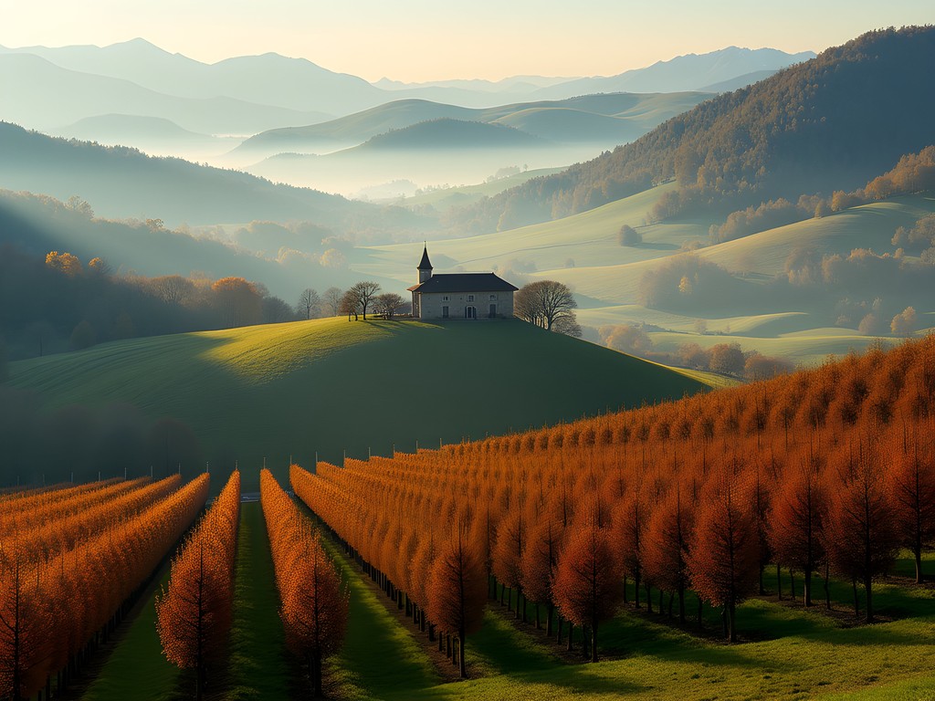 Autumn landscape of hazelnut groves in Piedmont countryside near Turin