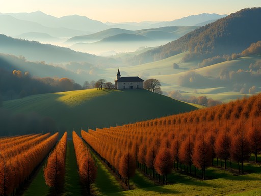 Autumn landscape of hazelnut groves in Piedmont countryside near Turin