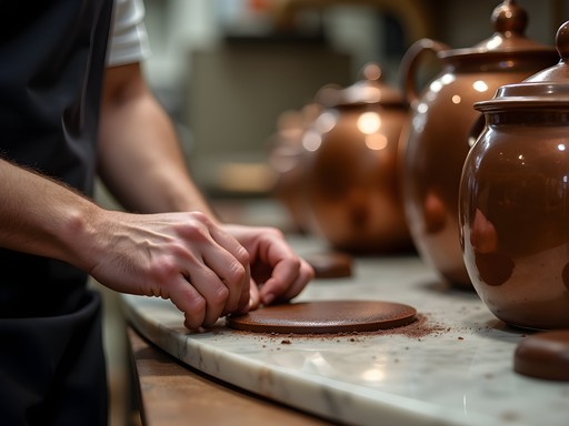 Italian chocolate artisan crafting handmade chocolates in Turin workshop