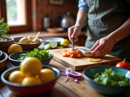 Hands-on cooking class preparing traditional Chilean ceviche with fresh ingredients