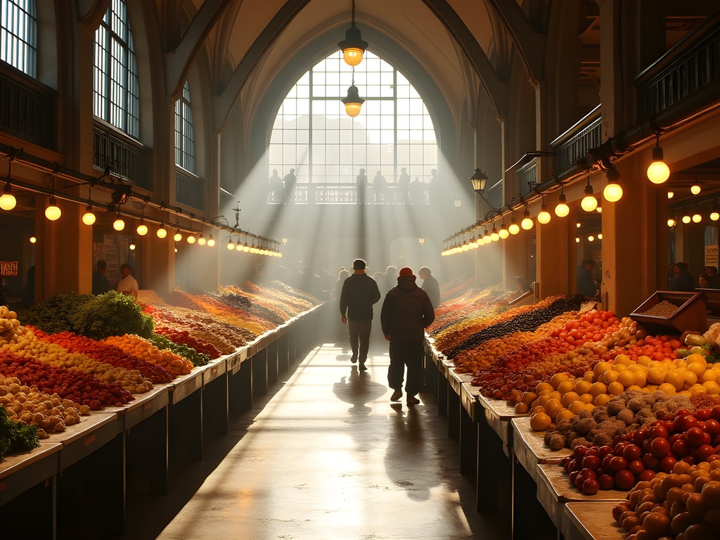 Early morning at Mercado Cardonal with colorful produce displays and local vendors