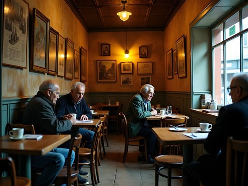 Bohemian interior of Café Hawelka Vienna with vintage furnishings and artwork