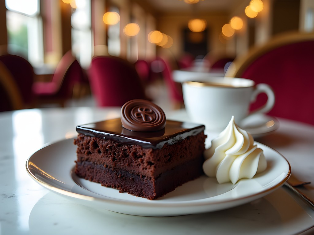 Original Sacher-Torte with whipped cream and coffee at Café Sacher Vienna