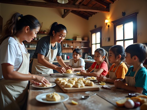 Family participating in traditional cooking class in Vigan