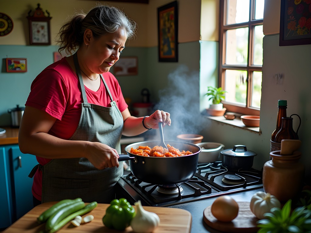 Cuban cooking class in traditional kitchen with local instructor teaching tourists how to make sofrito