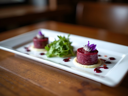 Elegant tasting plate featuring foraged prairie ingredients at Prairie Fire restaurant