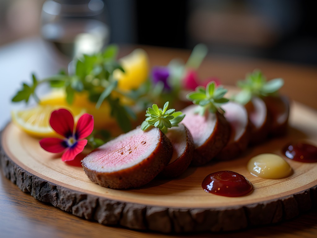 Beautifully presented game meat tasting platter at Stellenbosch Wine Bar in Windhoek