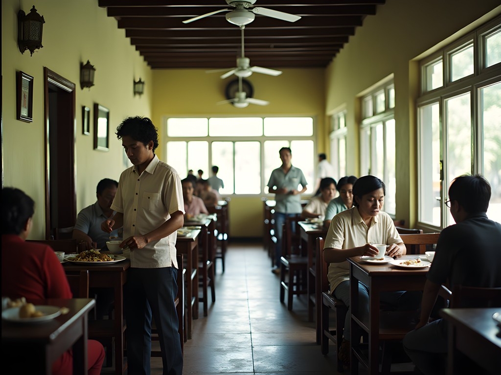 Traditional tea shop in Yangon with locals enjoying tea and snacks