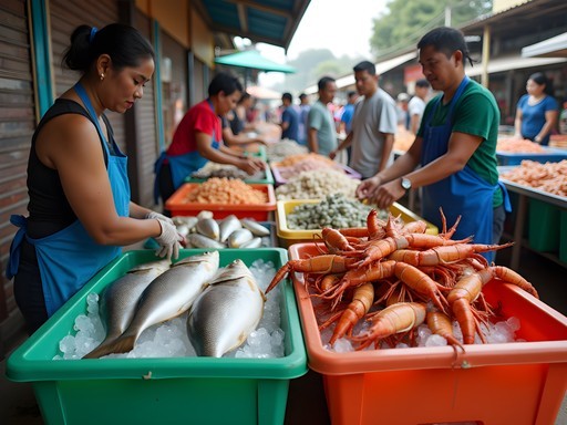 Colorful display of fresh seafood at Seaside Dampa market in Manila