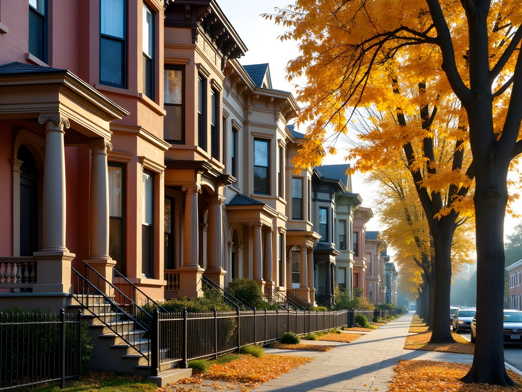 Historic row houses in Albany's Center Square neighborhood with fall foliage