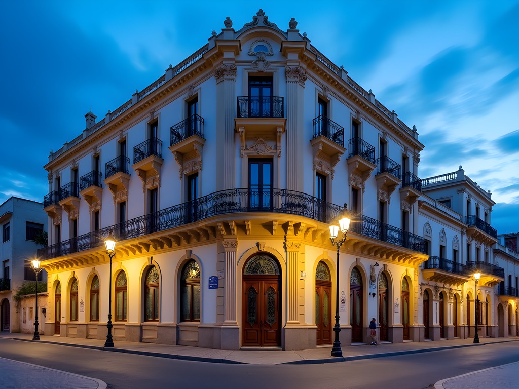 French colonial architecture in downtown Annaba during blue hour