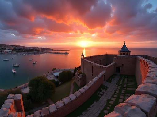 Sunset view from Ottoman-era Fort of Cigogne overlooking Annaba harbor