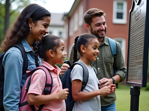 Family exploring Auburn's Civil Rights Trail with children engaged in learning