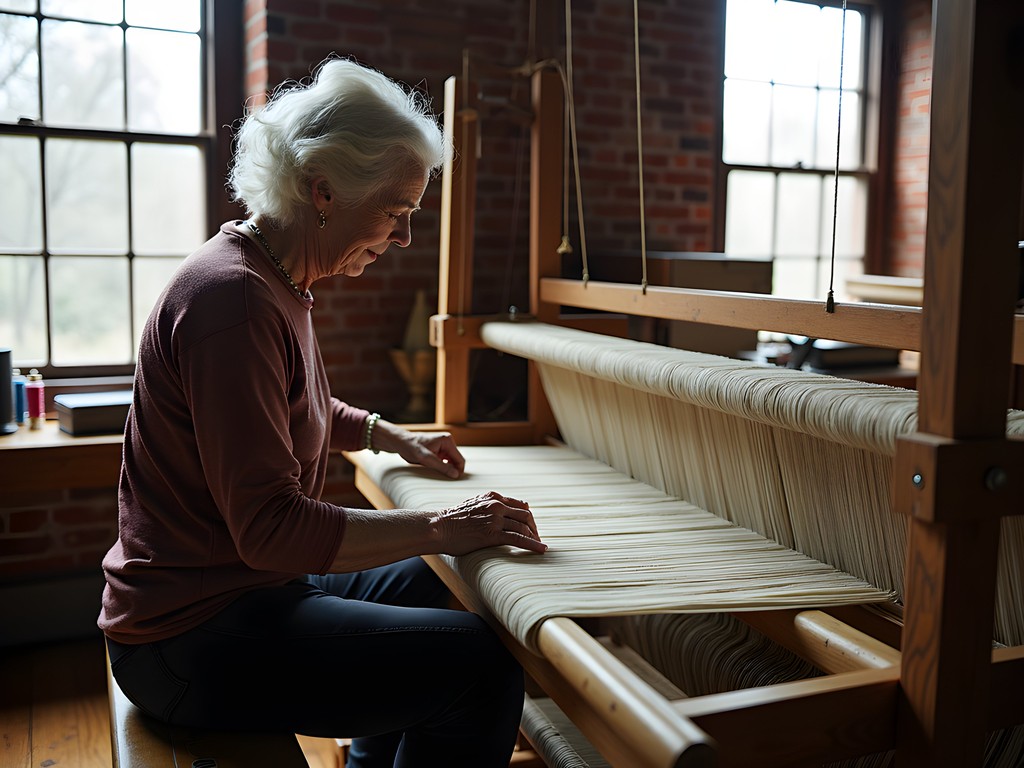 Local weaver demonstrating traditional textile techniques in converted Auburn mill studio