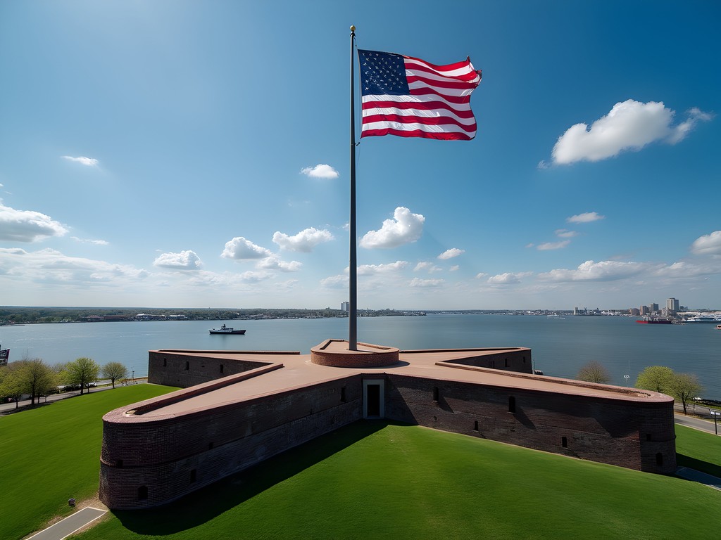 American flag flying over Fort McHenry National Monument in Baltimore