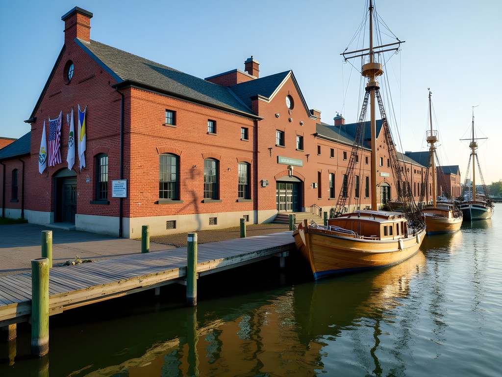 Frederick Douglass-Isaac Myers Maritime Park museum building with harbor view