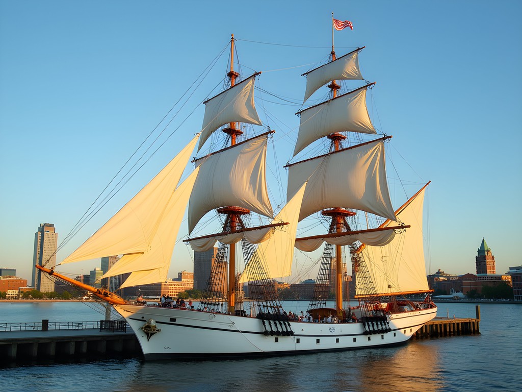 Historic USS Constellation tall ship docked at Baltimore Inner Harbor