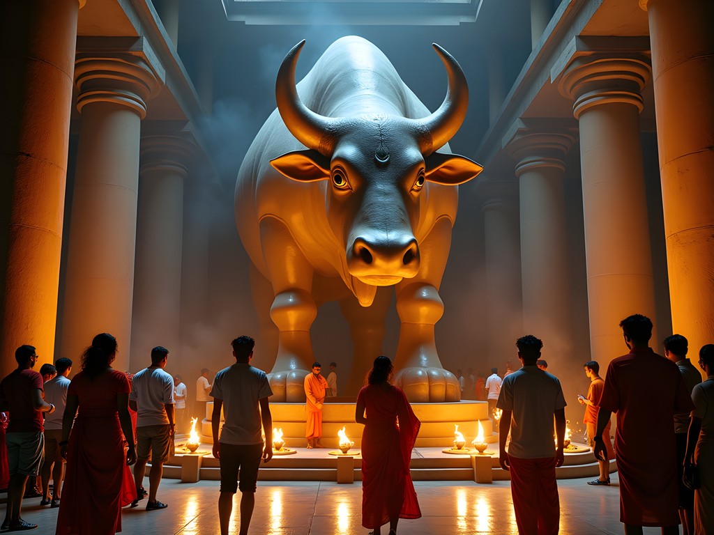 Tech professionals performing traditional rituals at historic Bull Temple in Bangalore