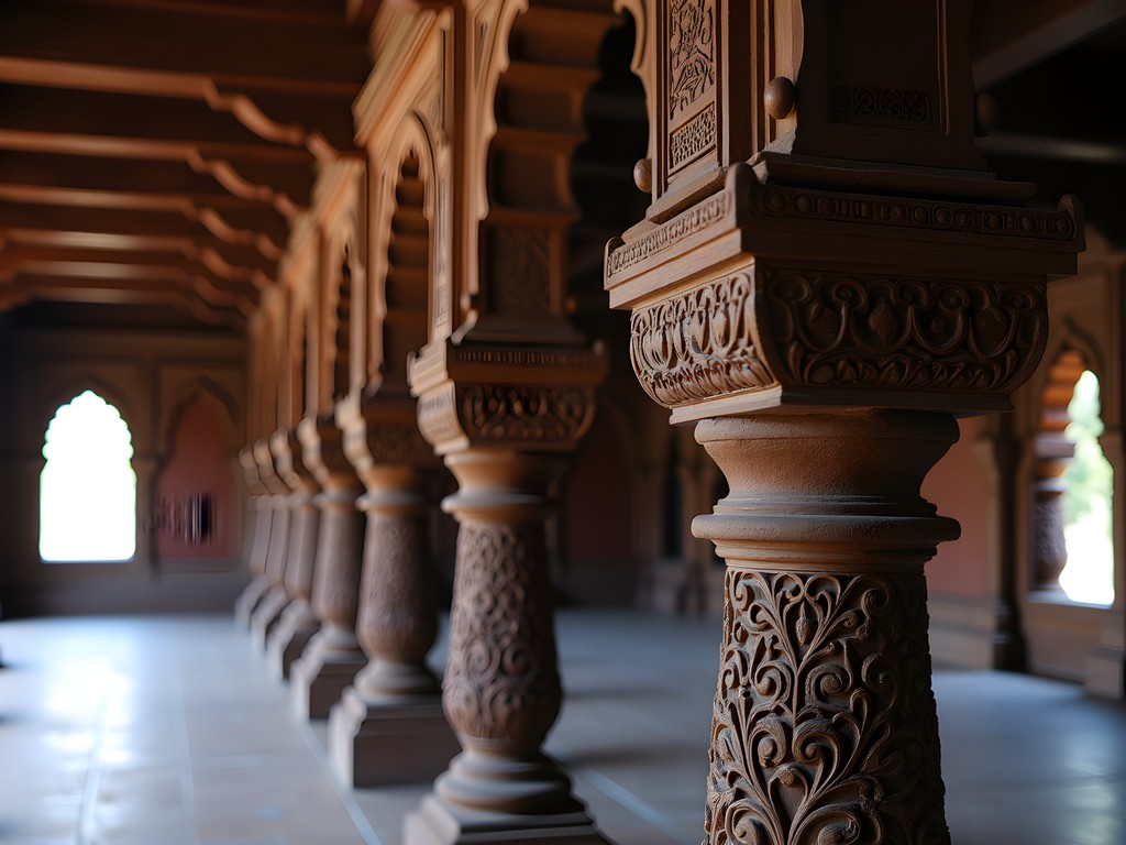 Intricate botanical carvings in teakwood at Tipu Sultan's Summer Palace
