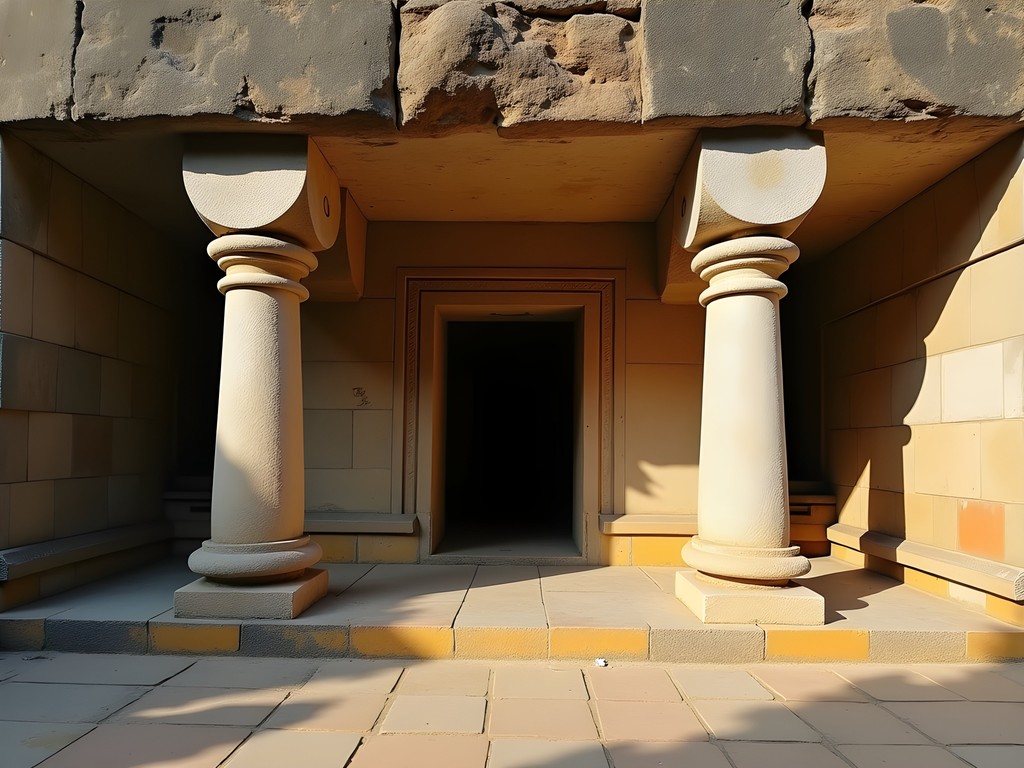 Rock-cut entrance of the ancient Gavipuram Cave Temple with monolithic pillars