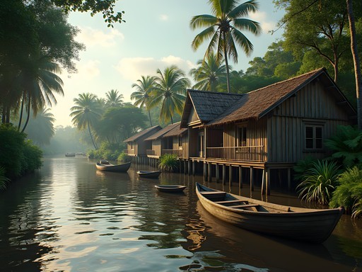 Traditional wooden house on stilts along the riverbank on Combú Island near Belém