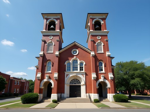 Historic 16th Street Baptist Church brick facade with twin towers in Birmingham Alabama