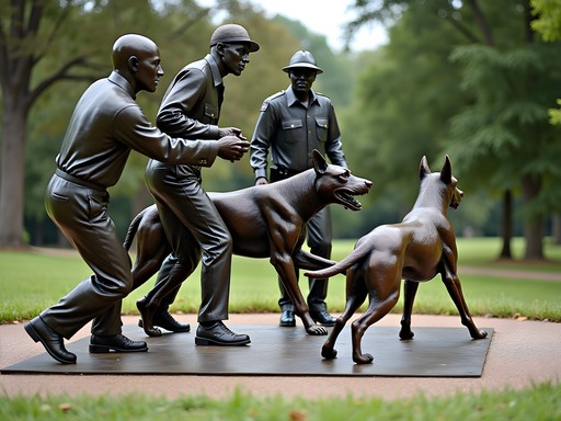 Bronze sculpture of Civil Rights protesters facing police dogs in Kelly Ingram Park Birmingham