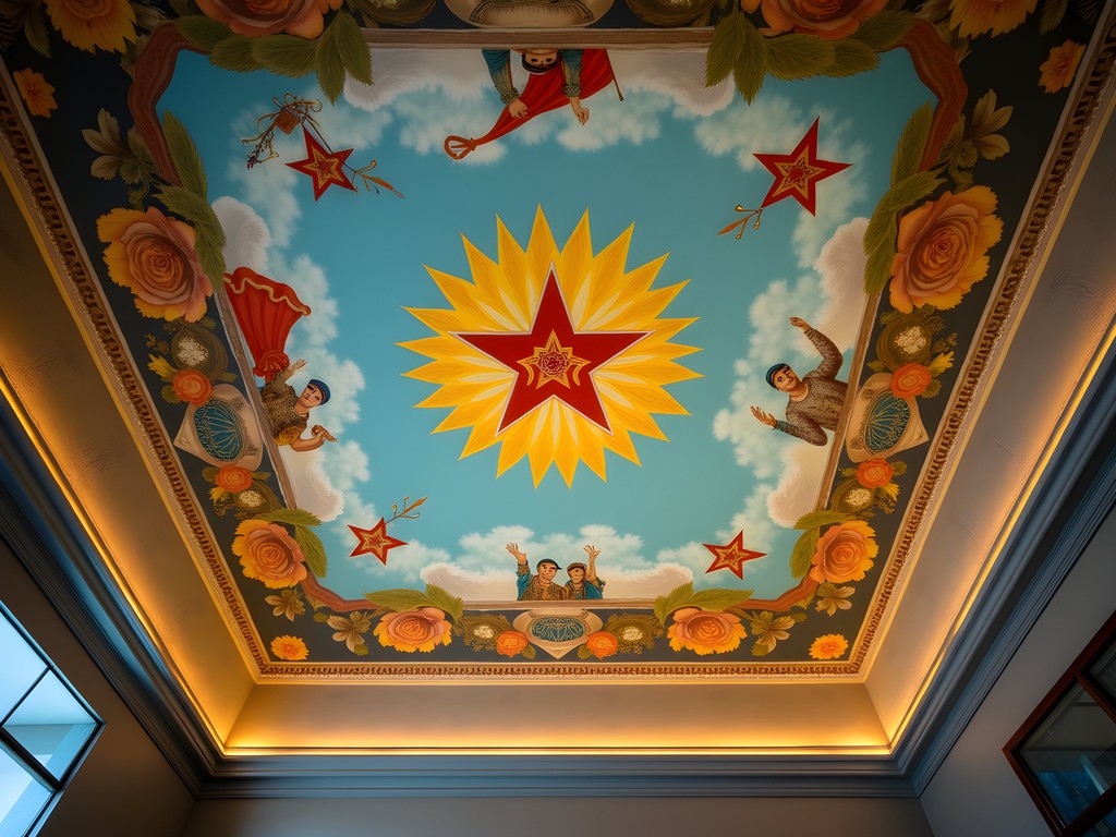 Massive Soviet-era ceiling mural in Bishkek's State Historical Museum