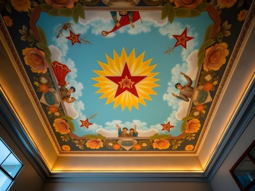 Massive Soviet-era ceiling mural in Bishkek's State Historical Museum