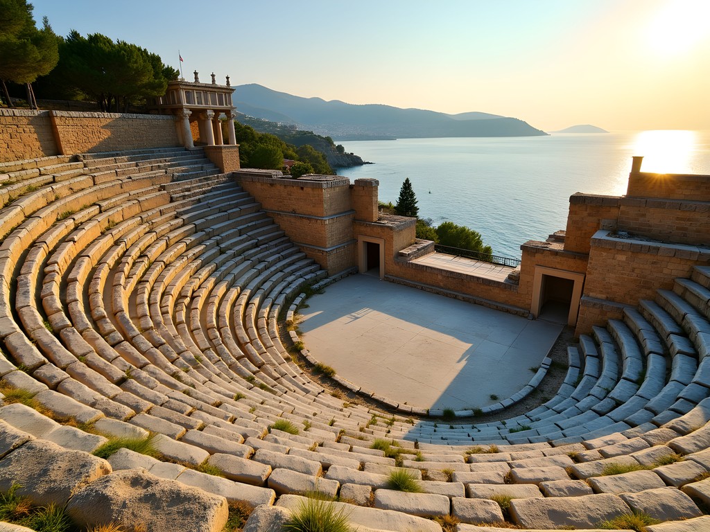 Builder examining ancient stone construction techniques at Bodrum's ancient theater