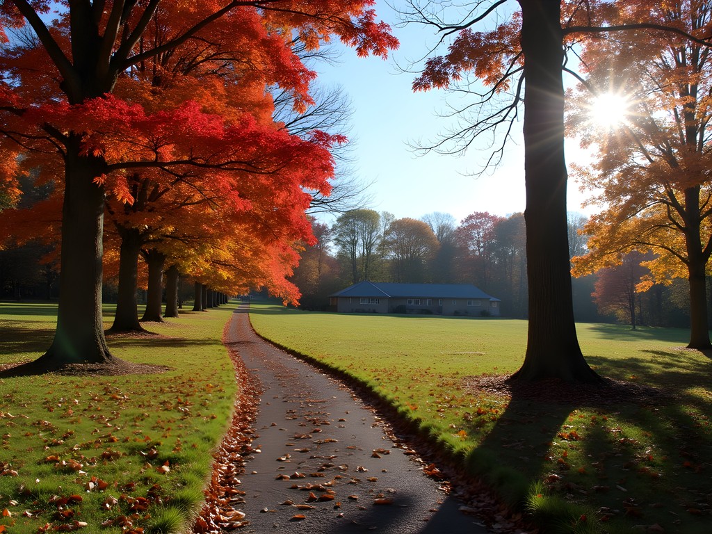 Wooded path at Brook Farm Historic Site with fall foliage