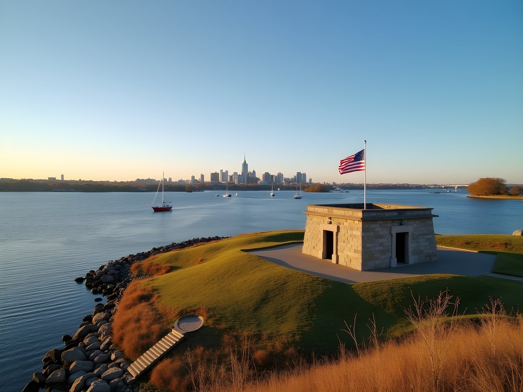 Fort Independence on Castle Island with Boston Harbor view in fall