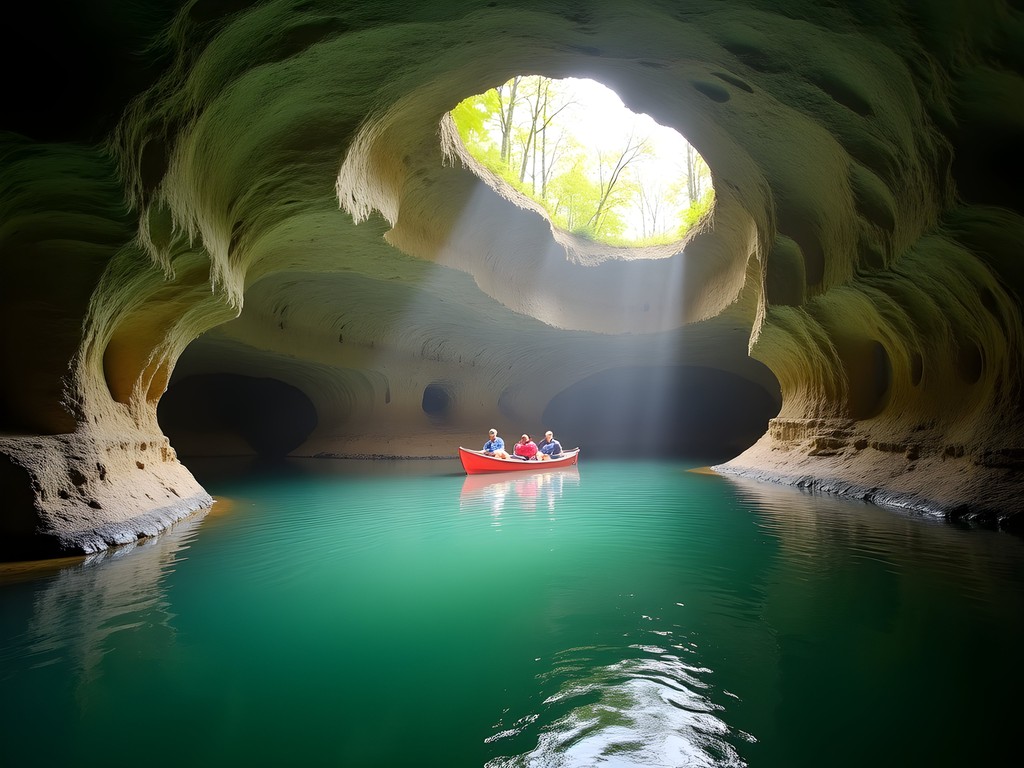 Boat tour through the emerald waters of Lost River Cave in Bowling Green