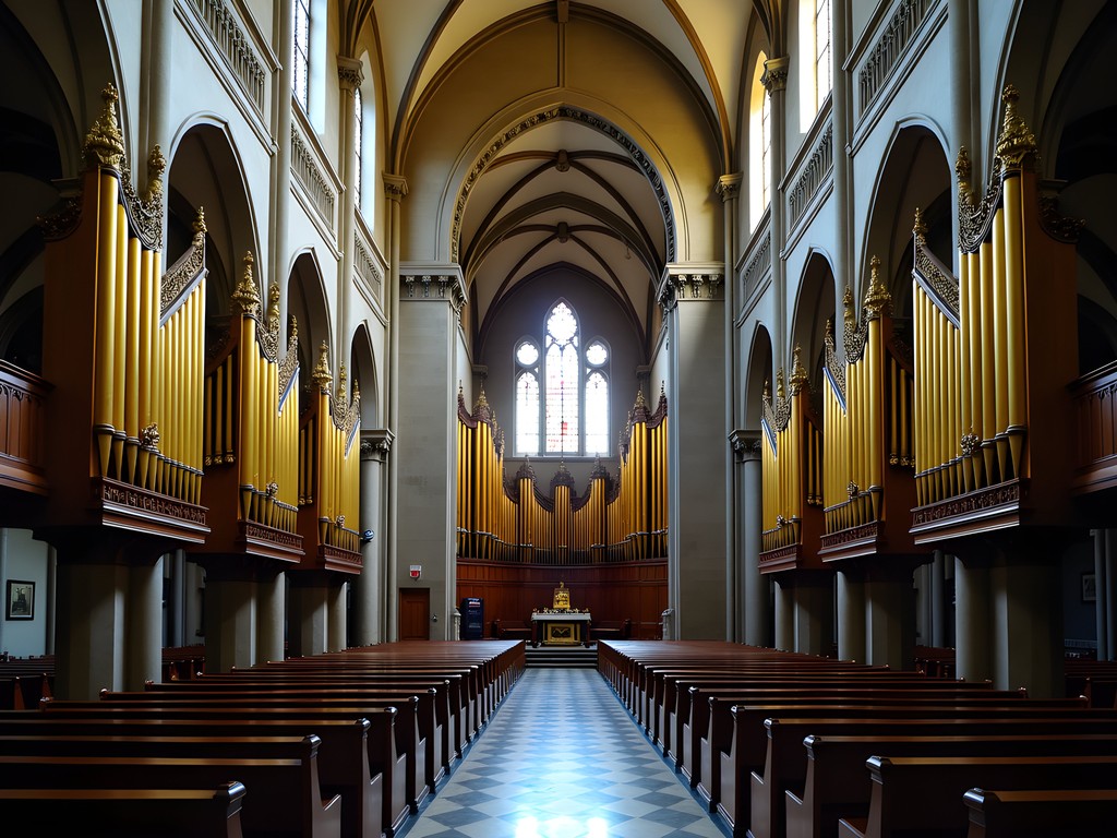 Ornate interior of Braga Cathedral showing gilded pipe organs and Baroque details