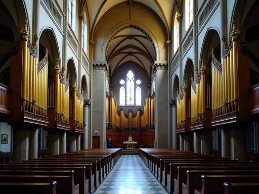 Ornate interior of Braga Cathedral showing gilded pipe organs and Baroque details