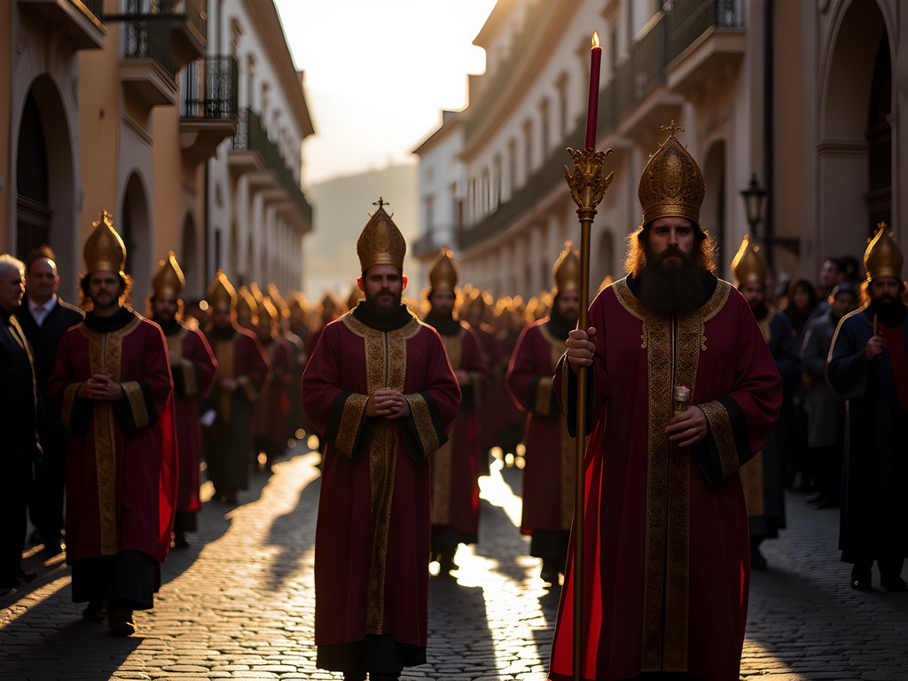 Traditional religious procession through Braga's historic streets during Holy Week celebrations