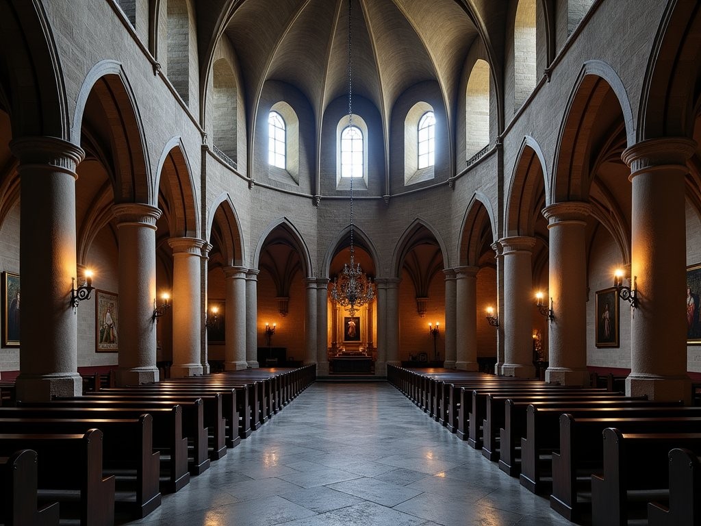 Atmospheric interior of the Jerusalem Church in Bruges with unique medieval architecture