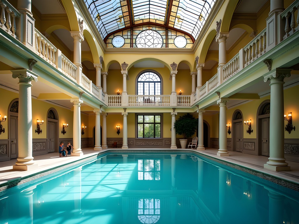 Art Nouveau interior architecture of Gellért Thermal Bath in Budapest