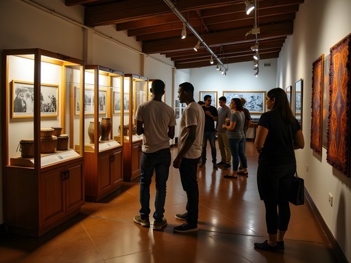 Interior of La Casa de la Cultura showing Afro-Colombian historical artifacts and photographs