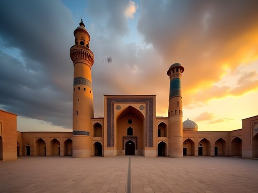 Poi-Kalyan complex at sunrise with the towering Kalyan Minaret in Bukhara