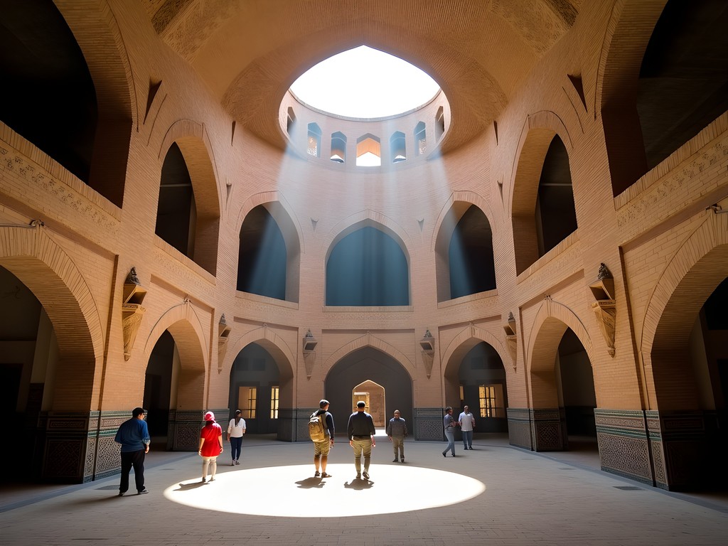 Interior of Taki-Sarrafon trading dome in Bukhara with traditional architecture and shops