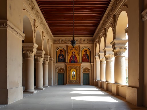Interior of the historic Hanging Church in Coptic Cairo with ornate iconostasis