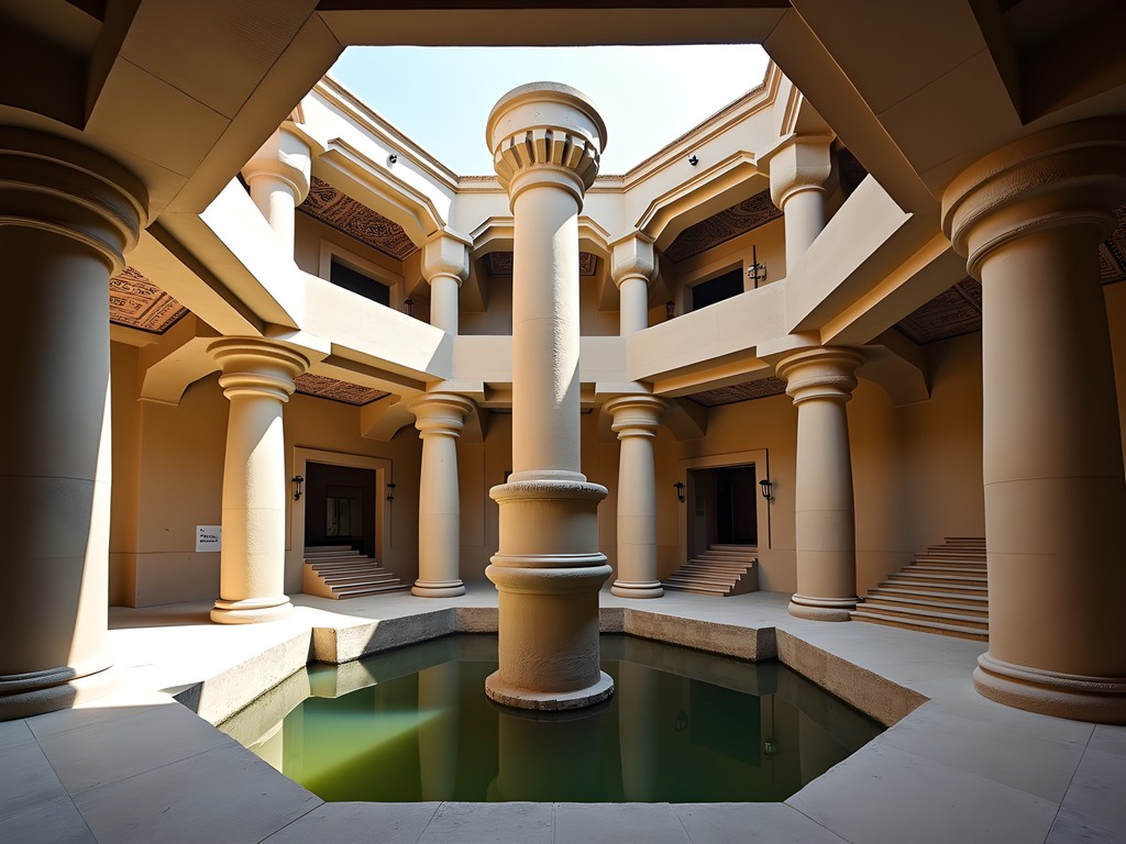 Ancient Nilometer structure on Roda Island showing graduated central column and geometric architecture